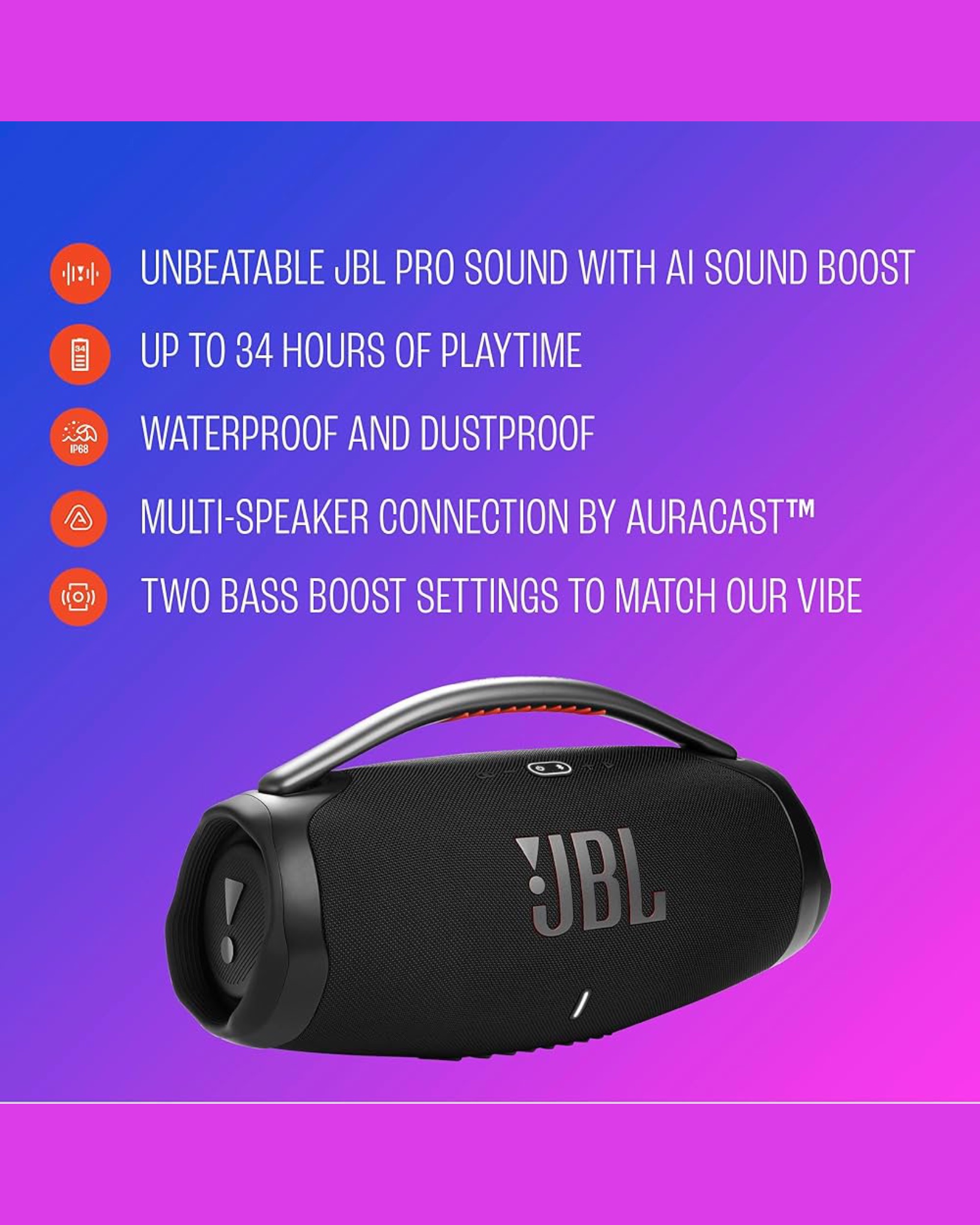 JBL Boombox 4 Portable Bluetooth Speaker - IP68 Waterproof, 210W Powerful Sound, 34H Playtime - Image 6